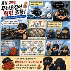 실시간 조황 - 너울속에 무늬오징어 잡기 삼천포팁런 사진